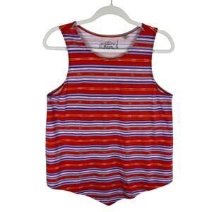 Panhandle Aztec Themed Striped Lightweight Round Neck Cotton Blend Tank Top Sz L